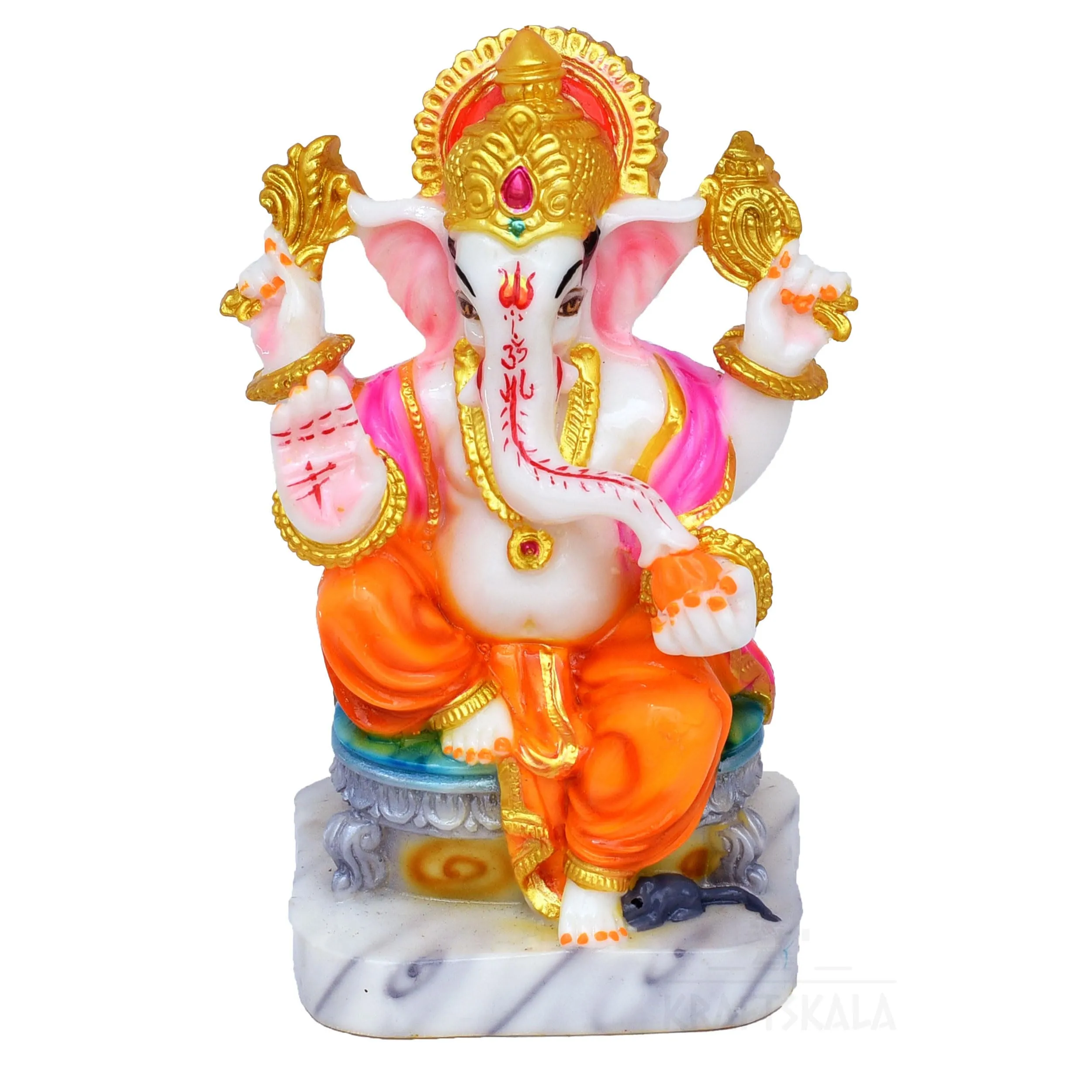 KRAFTSKALA Marble Dust Ganesha Idol Ganpati Murti Vinayak 6 inch Statue for Home Mandir, Entrance, Living Room Decor, Office Desk, Gifting on Grih Pravesh, Auspicious Showpiece