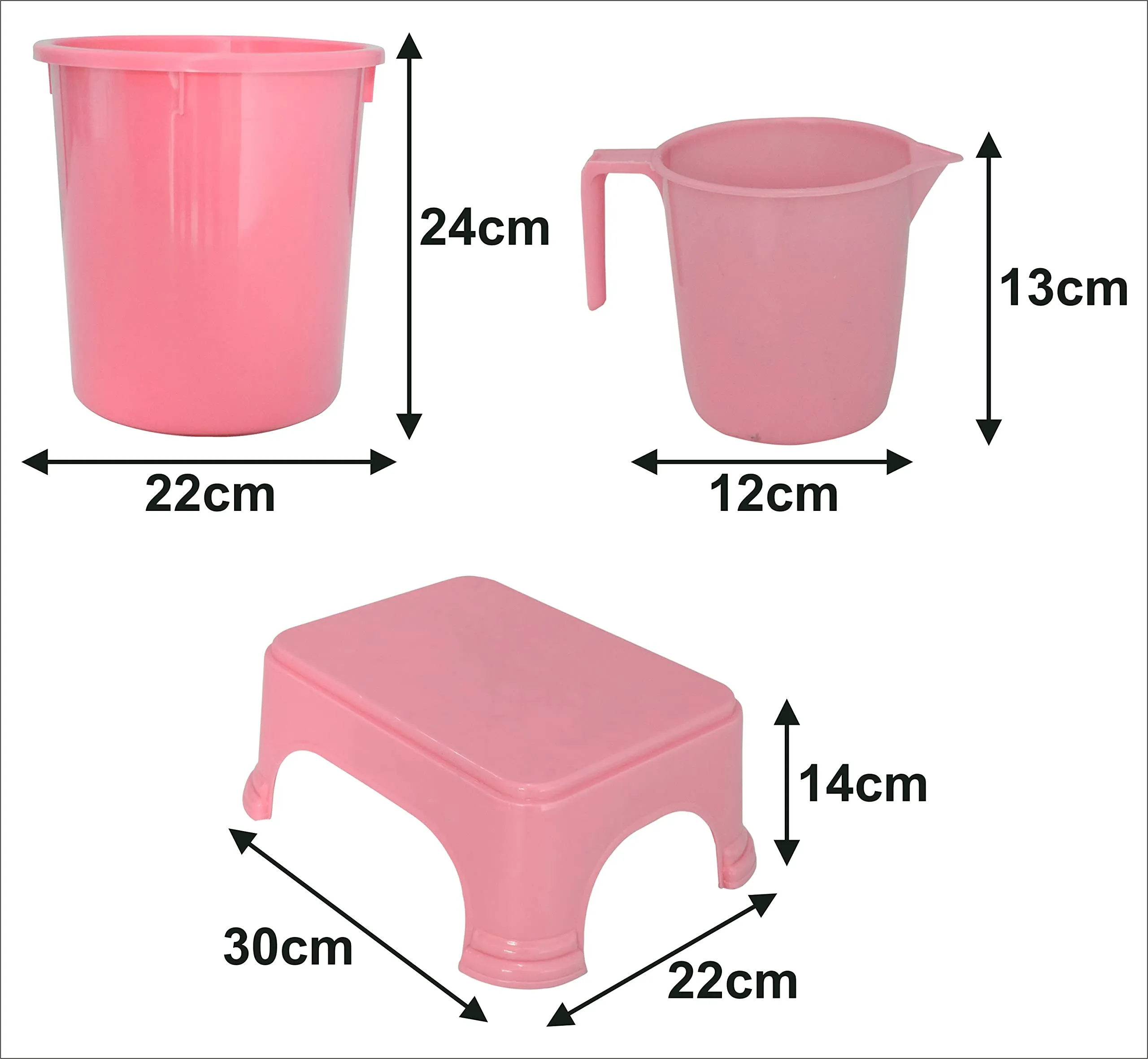 Kuber Industries 3 Pieces Plastic Mug, Dustbin & Stool Set (Pink)