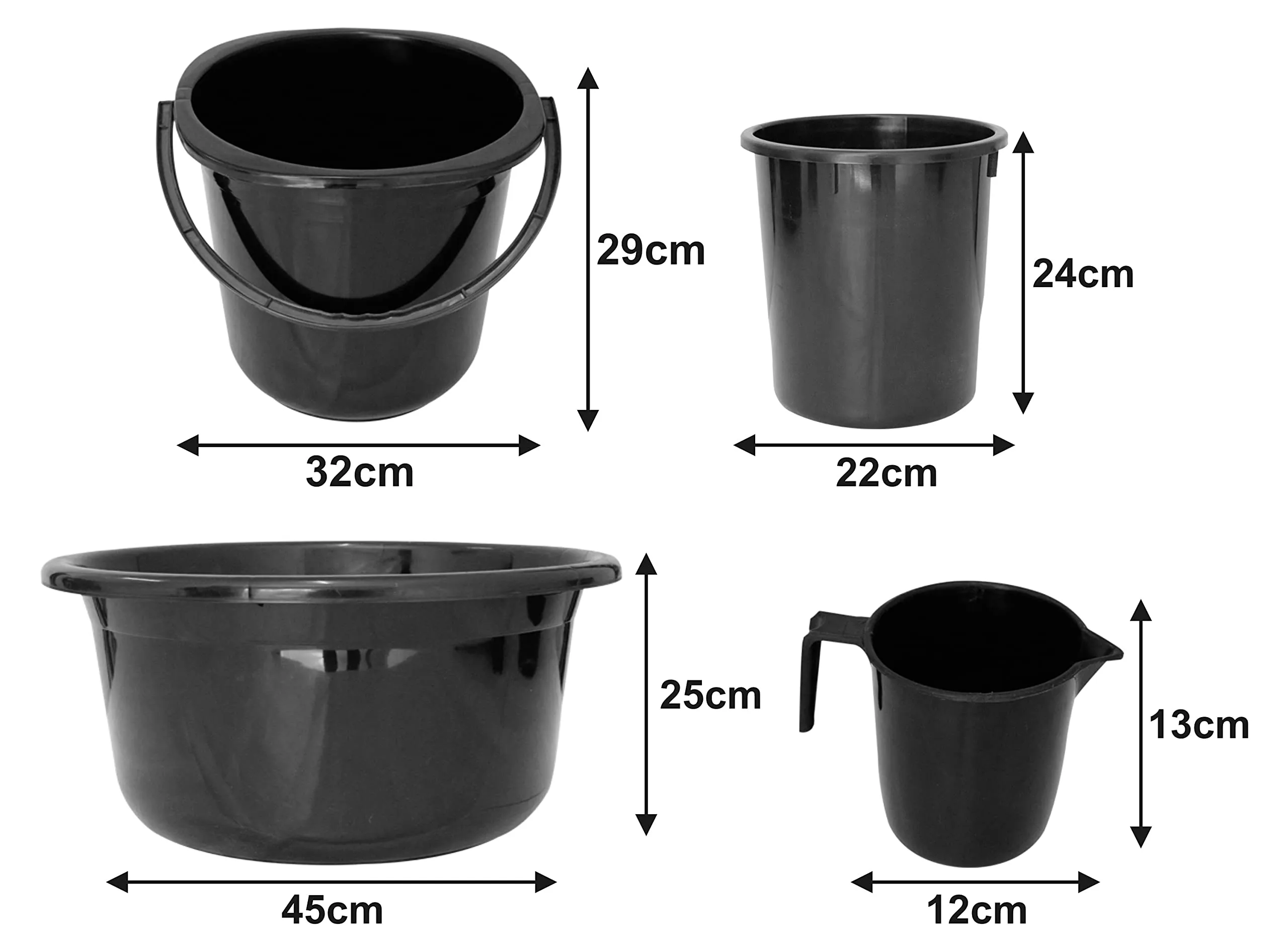 Kuber Industries 4 Pieces Plastic Bucket, Dustbin, Mug & Tub Set (Black)