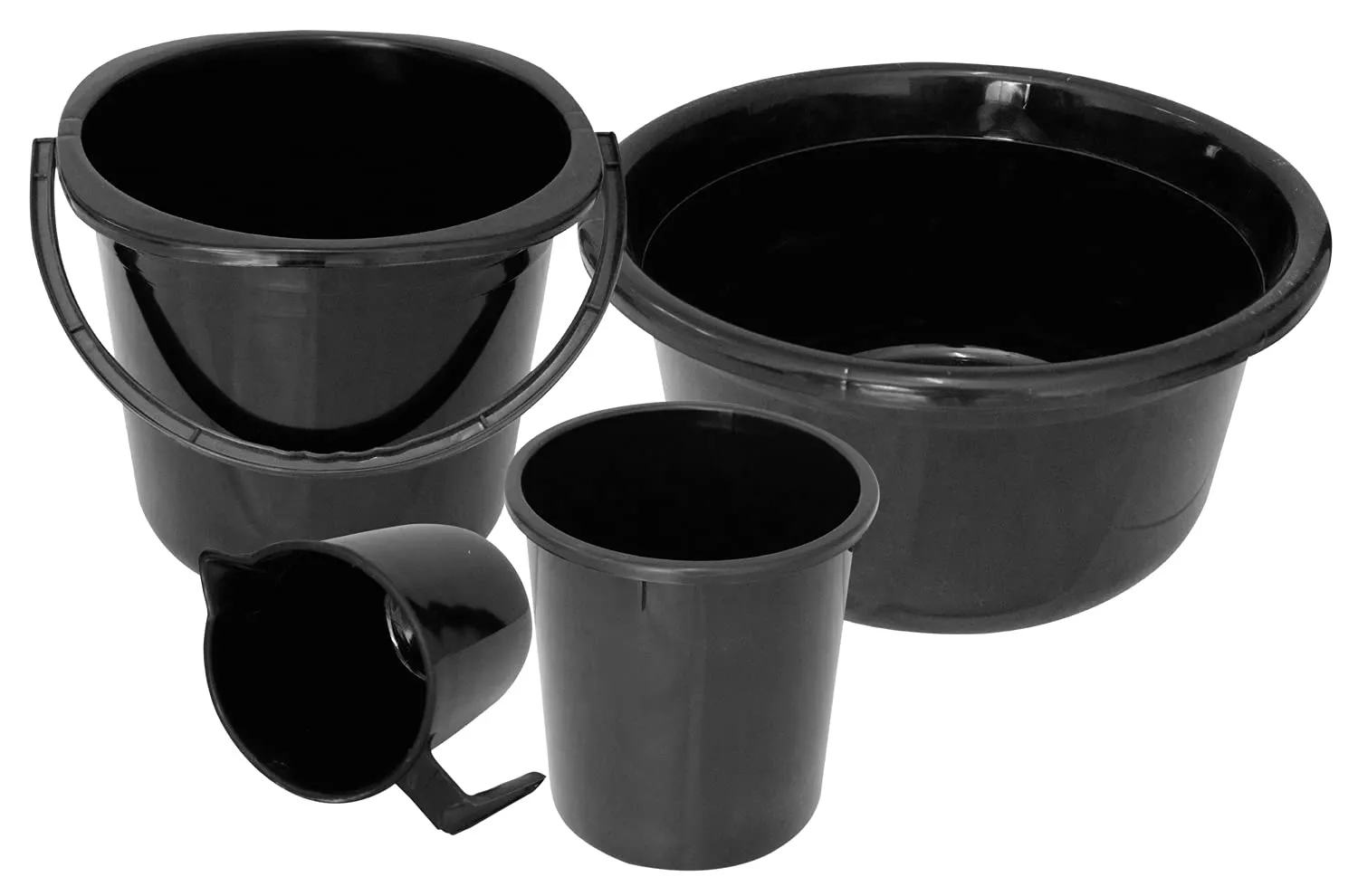 Kuber Industries 4 Pieces Plastic Bucket, Dustbin, Mug & Tub Set (Black)