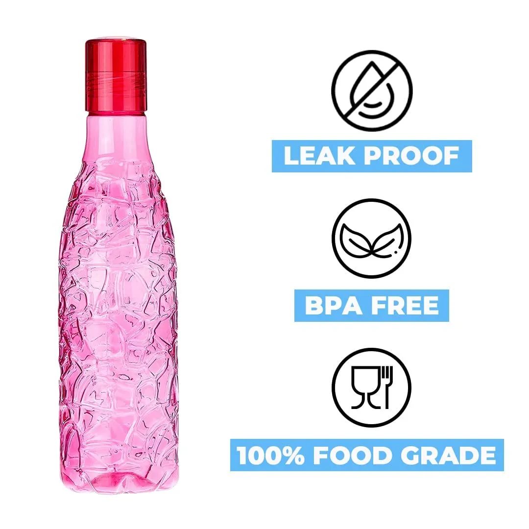 Kuber Industries BPA-Free Plastic Water Bottle|Leak Proof, Firm Grip, 100% Food Grade Plastic Bottles|For Home, Office, & Gym|Unbreakable, Freezer Proof, Fridge Water Bottle|Set Of 4|Pink (Pack Of 6)