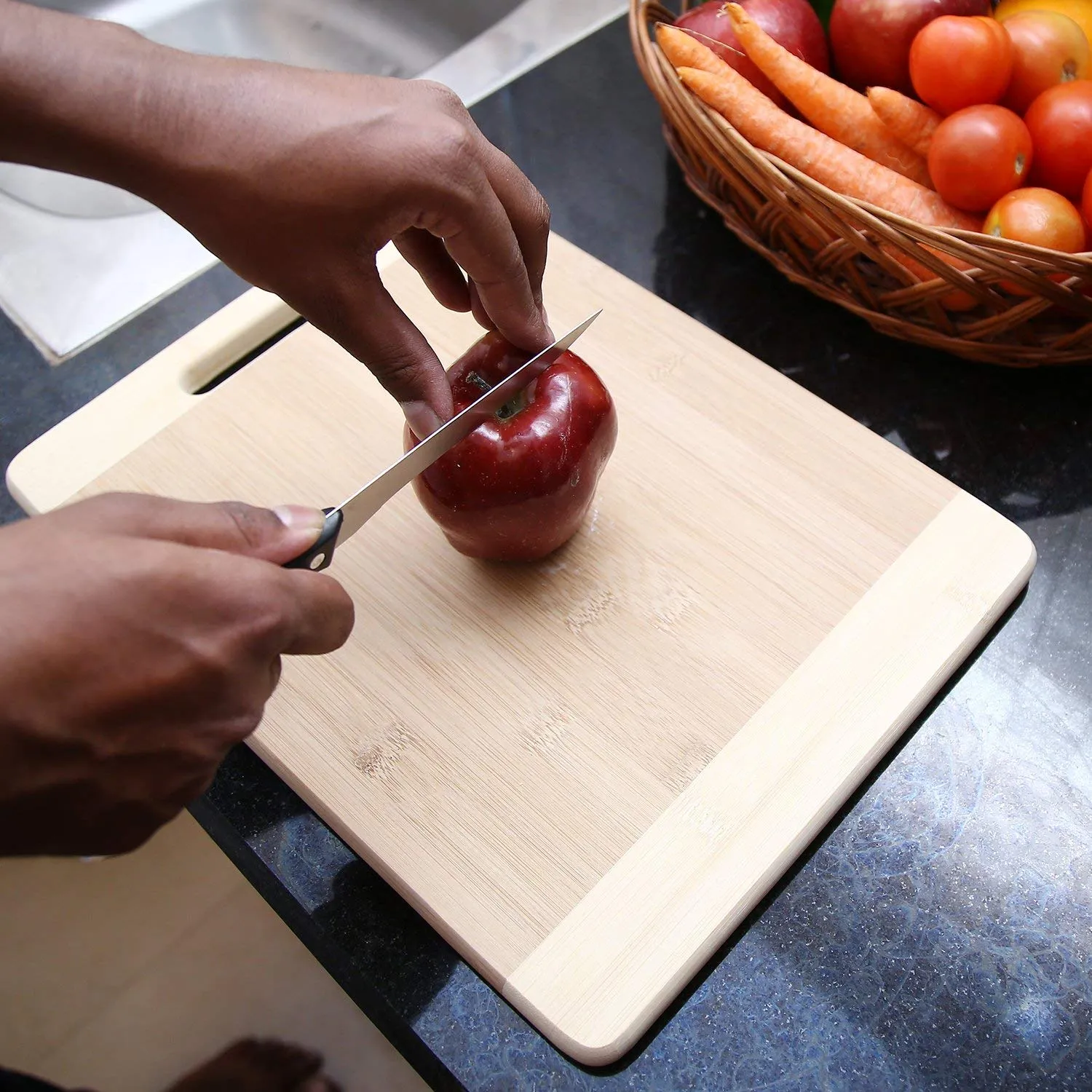 Kuber Industries Ovel Bamboo Cutting Board for Slicing Chopping Meat, Vegetables, Fruits, Cheese, Knife Friendly with Handles-Pack of 2 (Brown), Standard