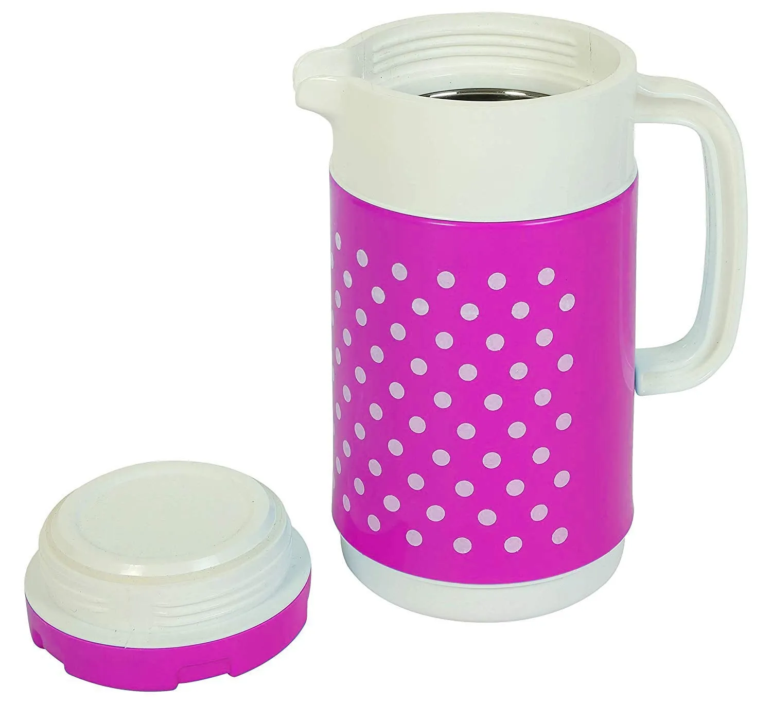 Kuber Industries Polka Dots Design 2 Pieces Insulated Orchid Tuff Jug Flask 1500 ML (Pink)