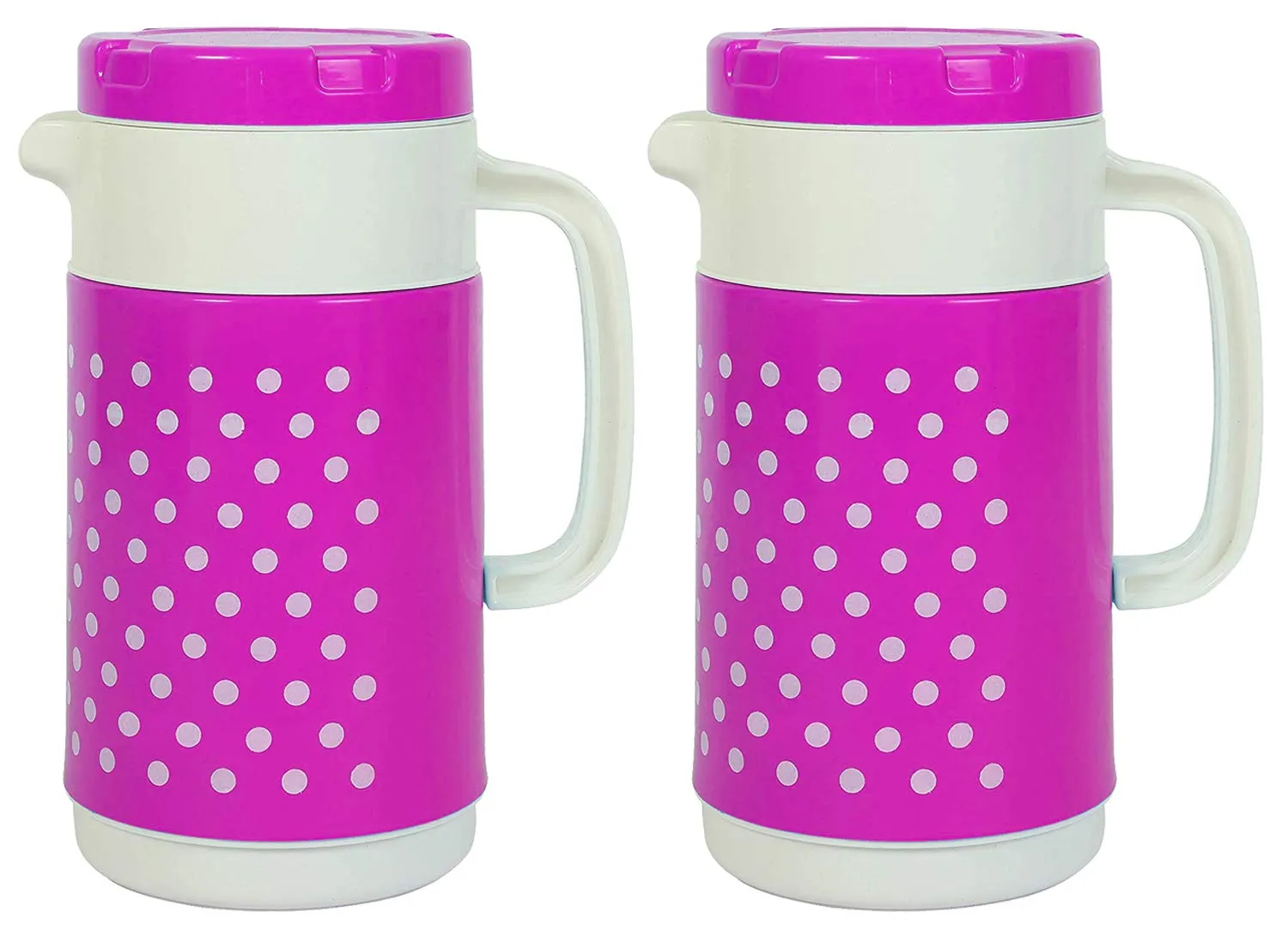 Kuber Industries Polka Dots Design 2 Pieces Insulated Orchid Tuff Jug Flask 1500 ML (Pink)