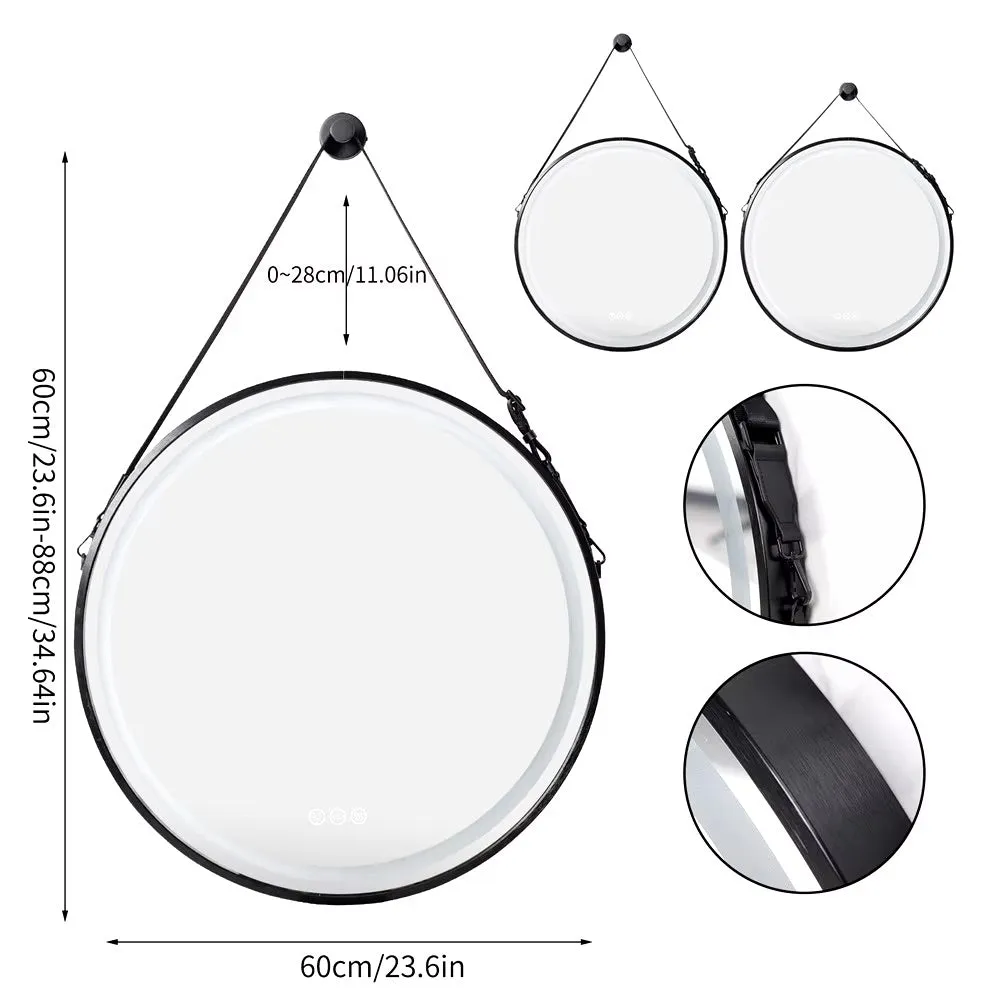 Large Round LED Bathroom Mirror with Anti-Fog, Touch Sensor, and Dimmable Lights – Black/Gold Frame, 32/24 Inch