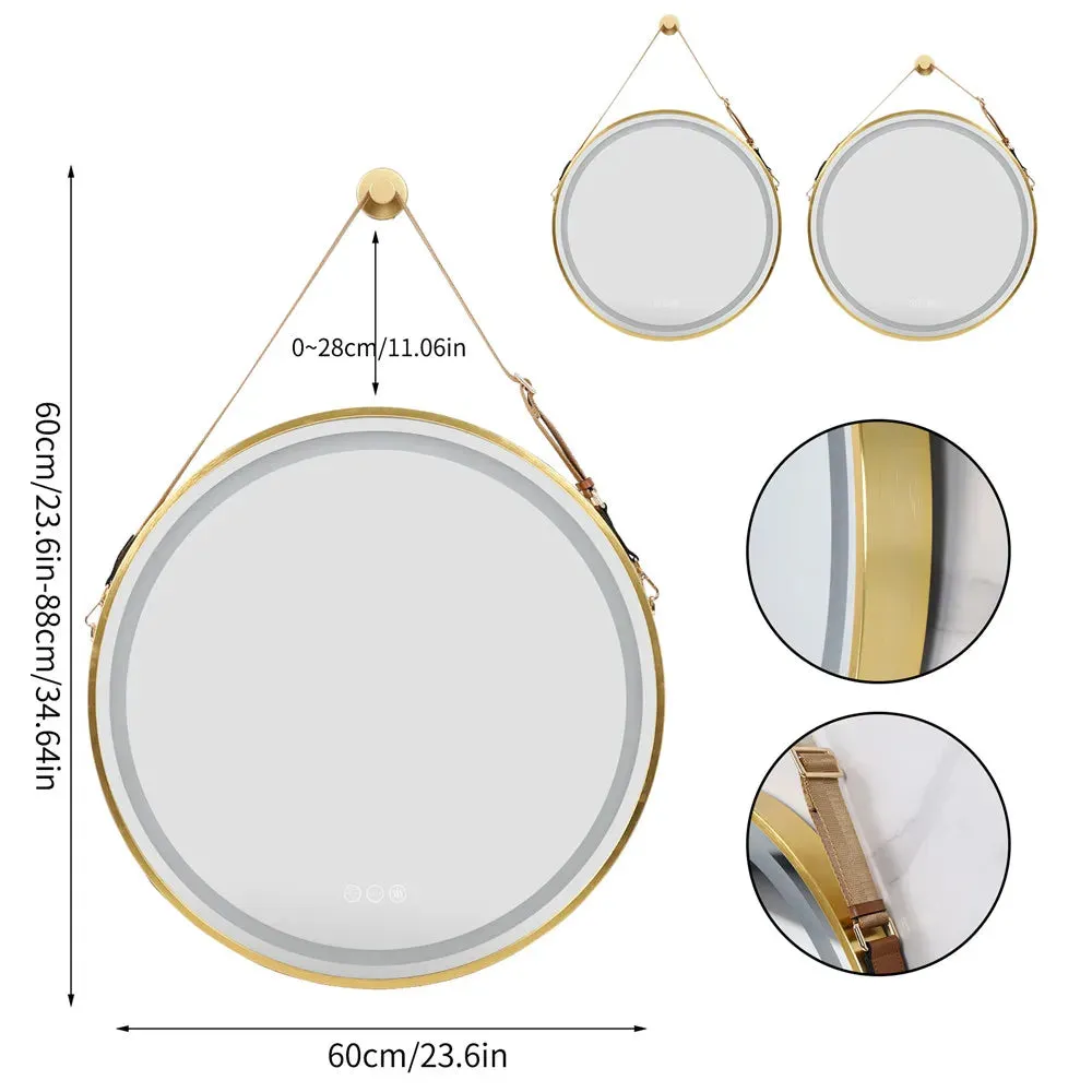 Large Round LED Bathroom Mirror with Anti-Fog, Touch Sensor, and Dimmable Lights – Black/Gold Frame, 32/24 Inch