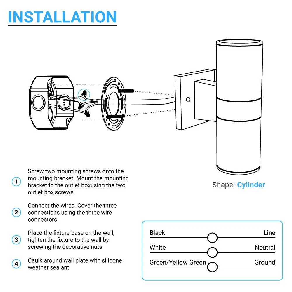 LED Outdoor Up & Down Lights With Remote, RGBW, Cylinder, 36WX2, AC100-277V, IP65, ETL CE RoSH Approval, Outdoor Wall Lights