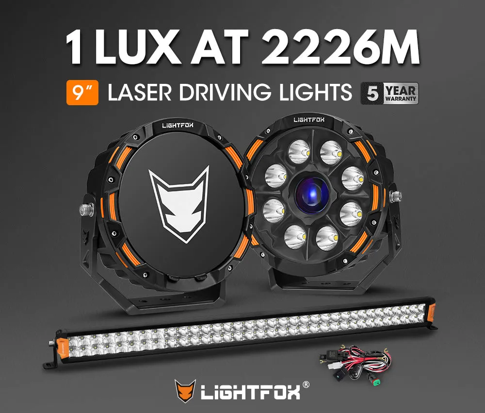 Lightfox 9 inch Osram Laser LED Driving Lights   40 inch LED Dual Row Light Bar   Wiring Kit