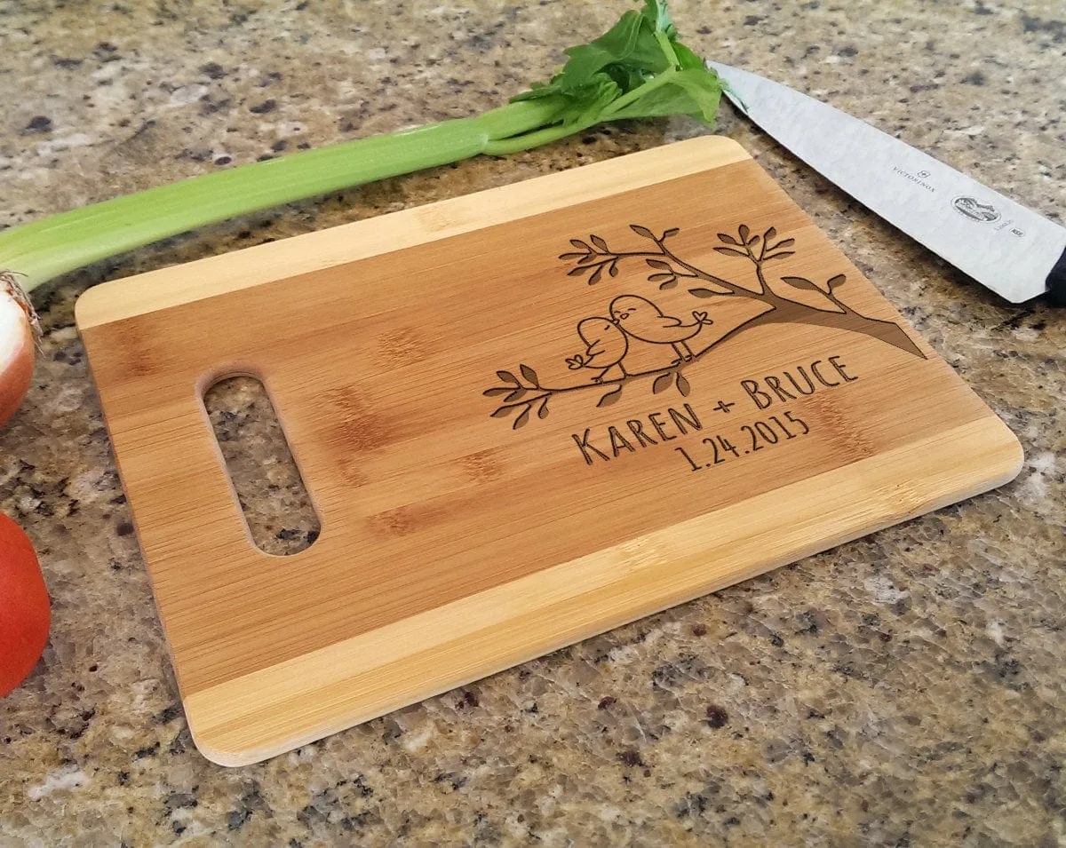 Love Birds In TREE Bamboo Cutting Board Christmas Decor Gift for Couples, Wedding, Newlyweds, Birthday, Anniversary, Holiday Party Gift