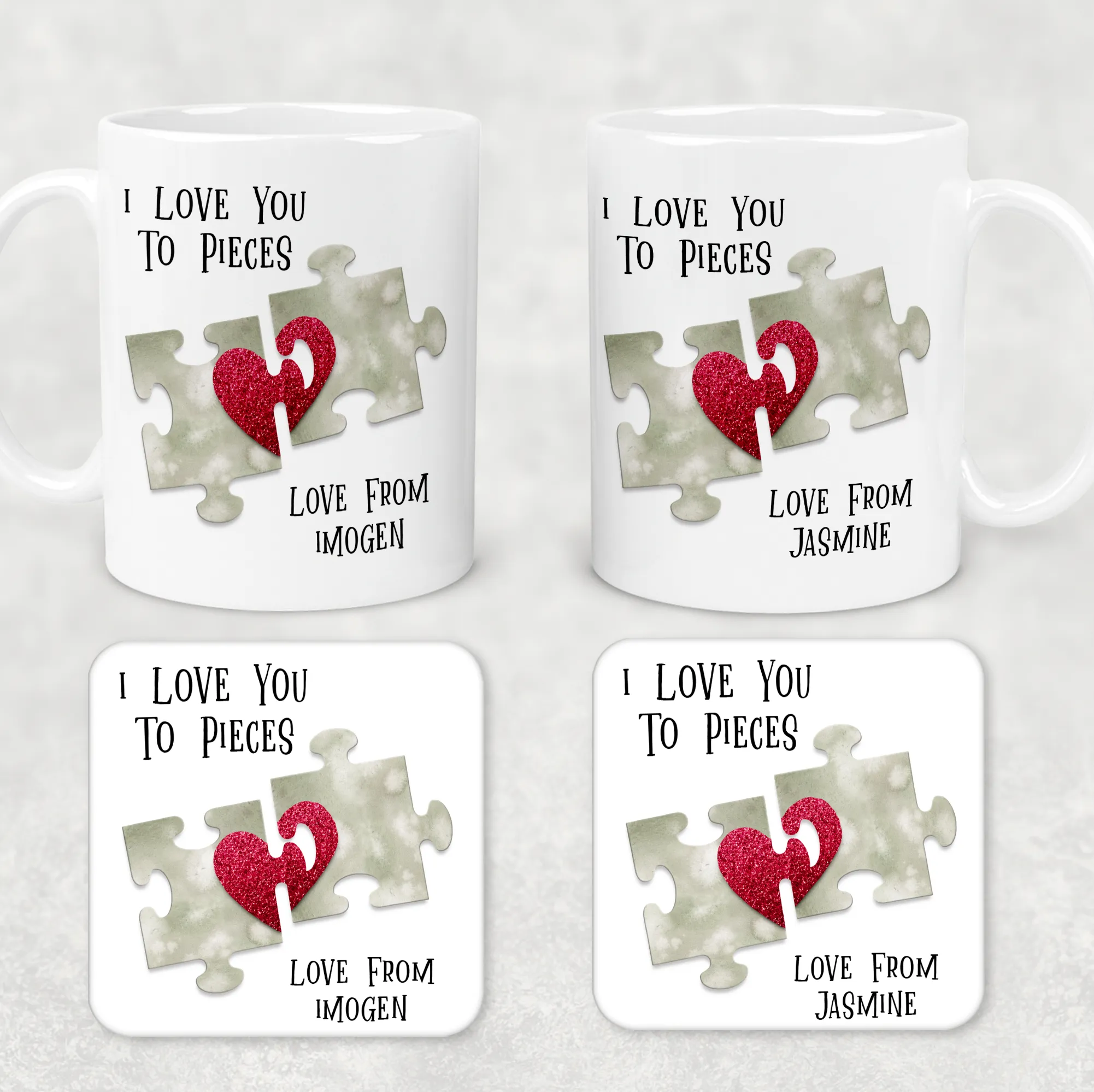 Love You To Pieces Jigsaw Valentine's Day Personalised Mug and Coaster Set