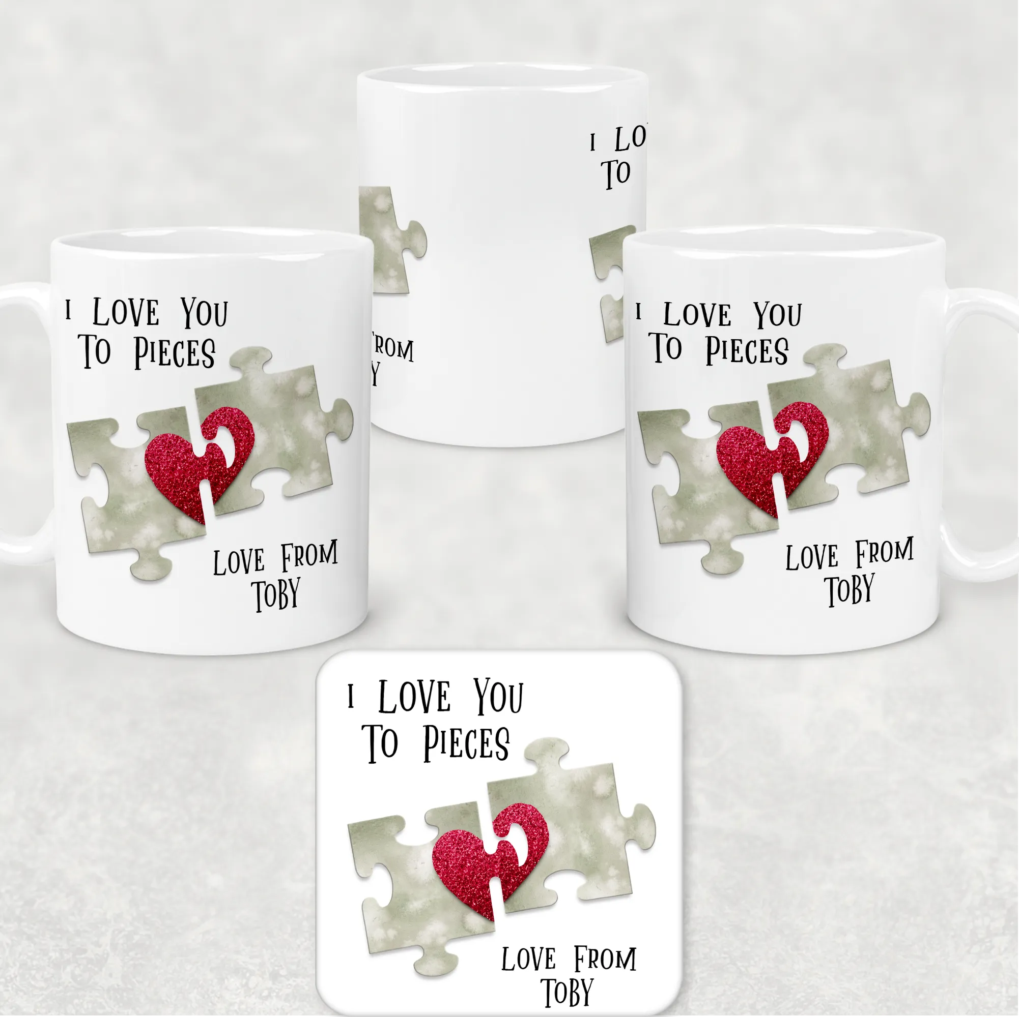 Love You To Pieces Jigsaw Valentine's Day Personalised Mug and Coaster Set