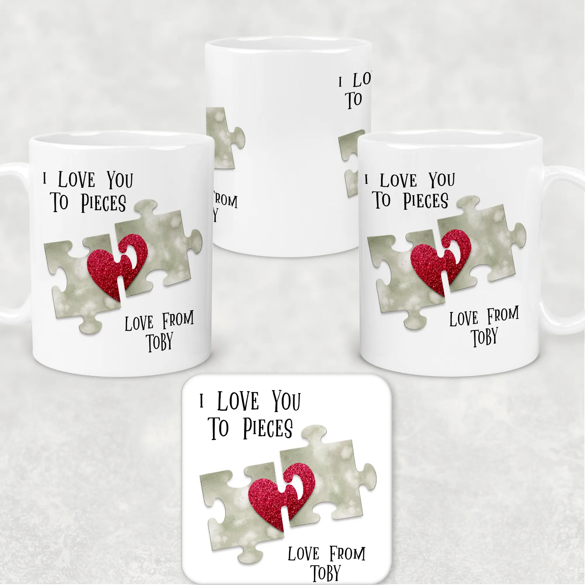 Love You To Pieces Jigsaw Valentine's Day Personalised Mug and Coaster Set