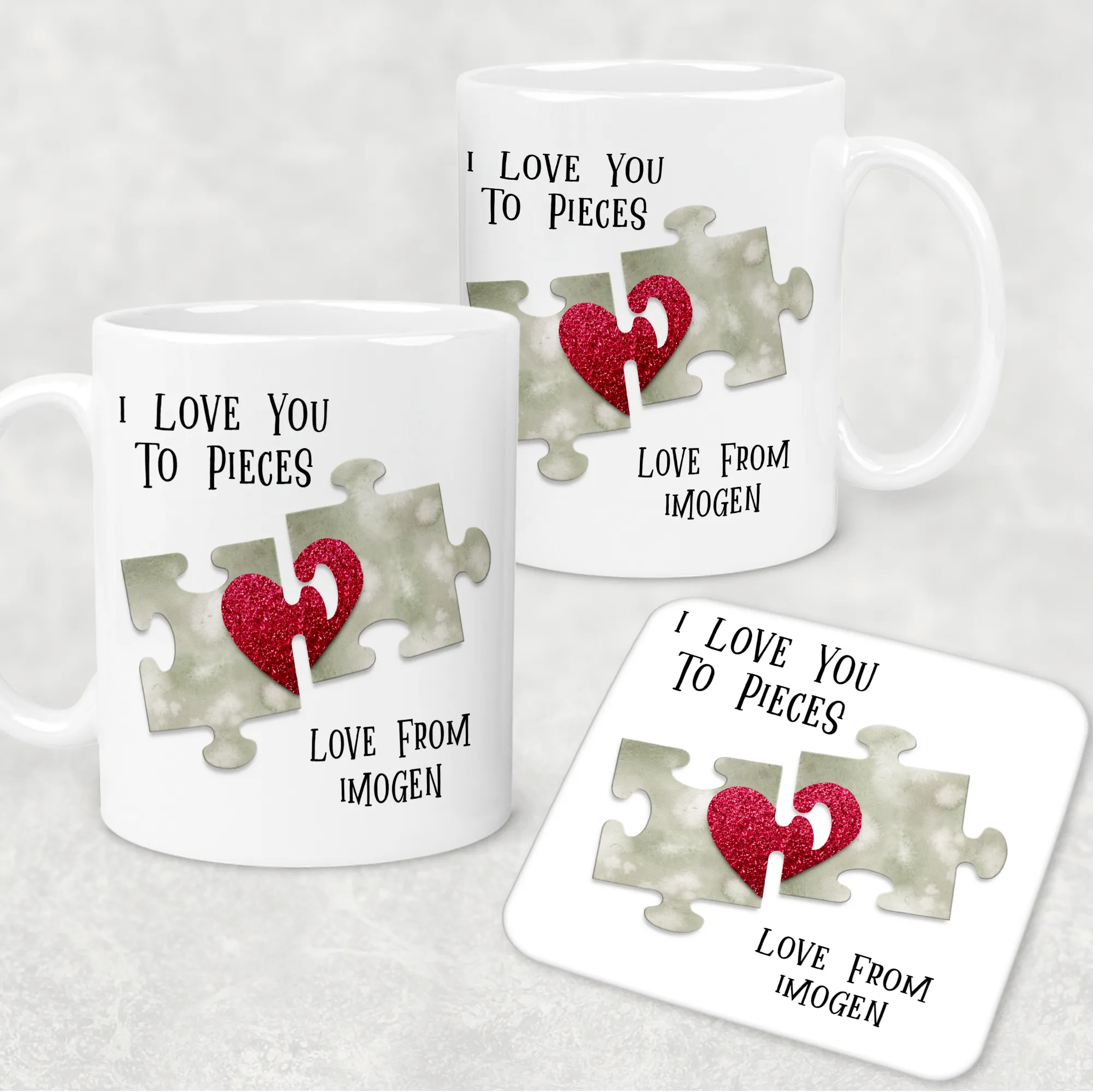 Love You To Pieces Jigsaw Valentine's Day Personalised Mug and Coaster Set