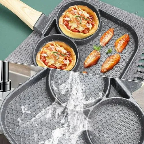 MD'S Home Egg Frying Pan Nonstick Pancake Pans 4-Cups cookware Pancake, Omelette Pan,Idli Non stic plat Harmless with Handle for Electric Stove for Kitchen for Induction Cooker. (GREY)