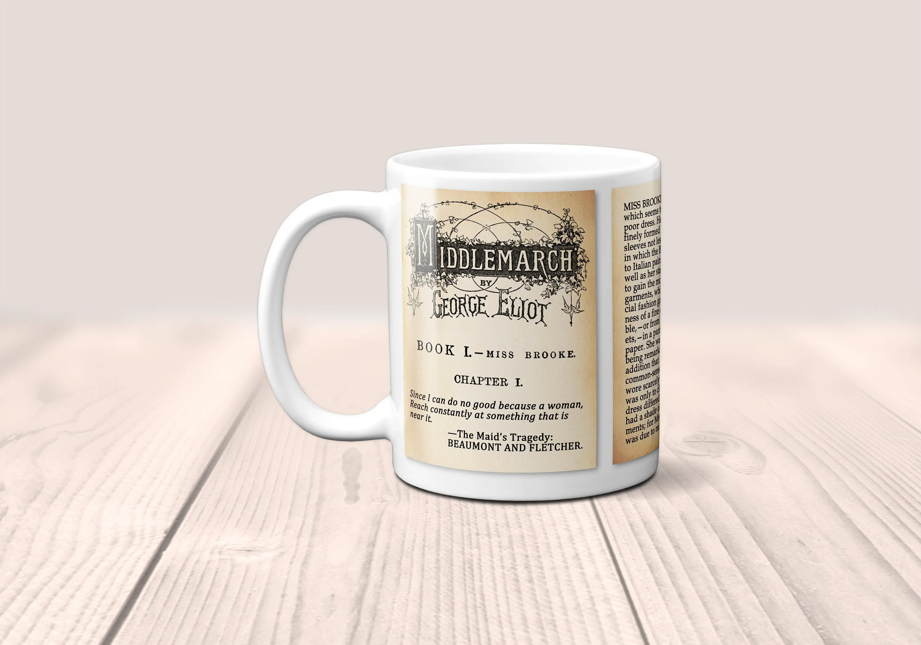 Middlemarch, A Study of Provincial Life by George Eliot Mug. Coffee Mug with Middlemarch book Title and Book Pages, Bookish Gift