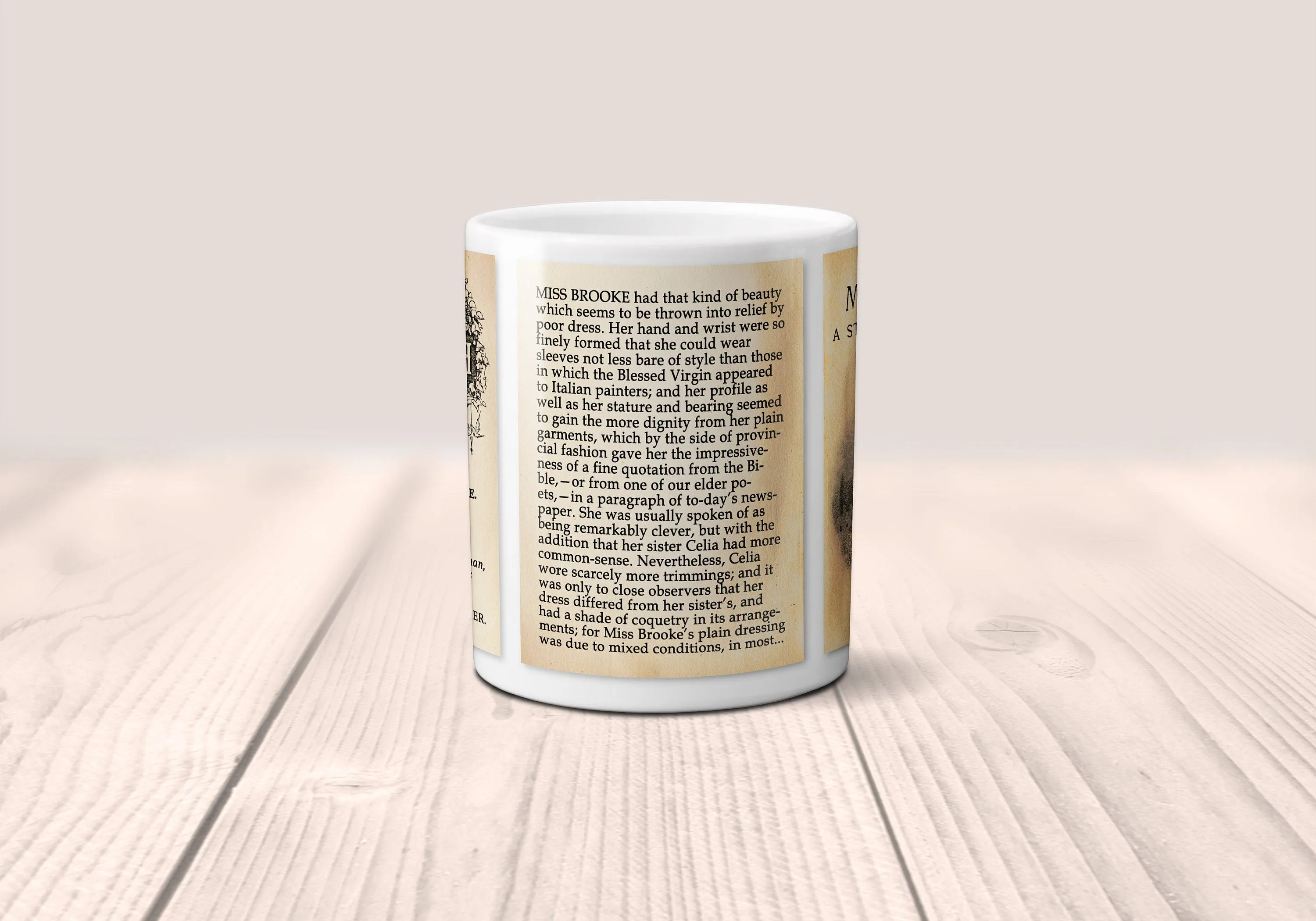 Middlemarch, A Study of Provincial Life by George Eliot Mug. Coffee Mug with Middlemarch book Title and Book Pages, Bookish Gift