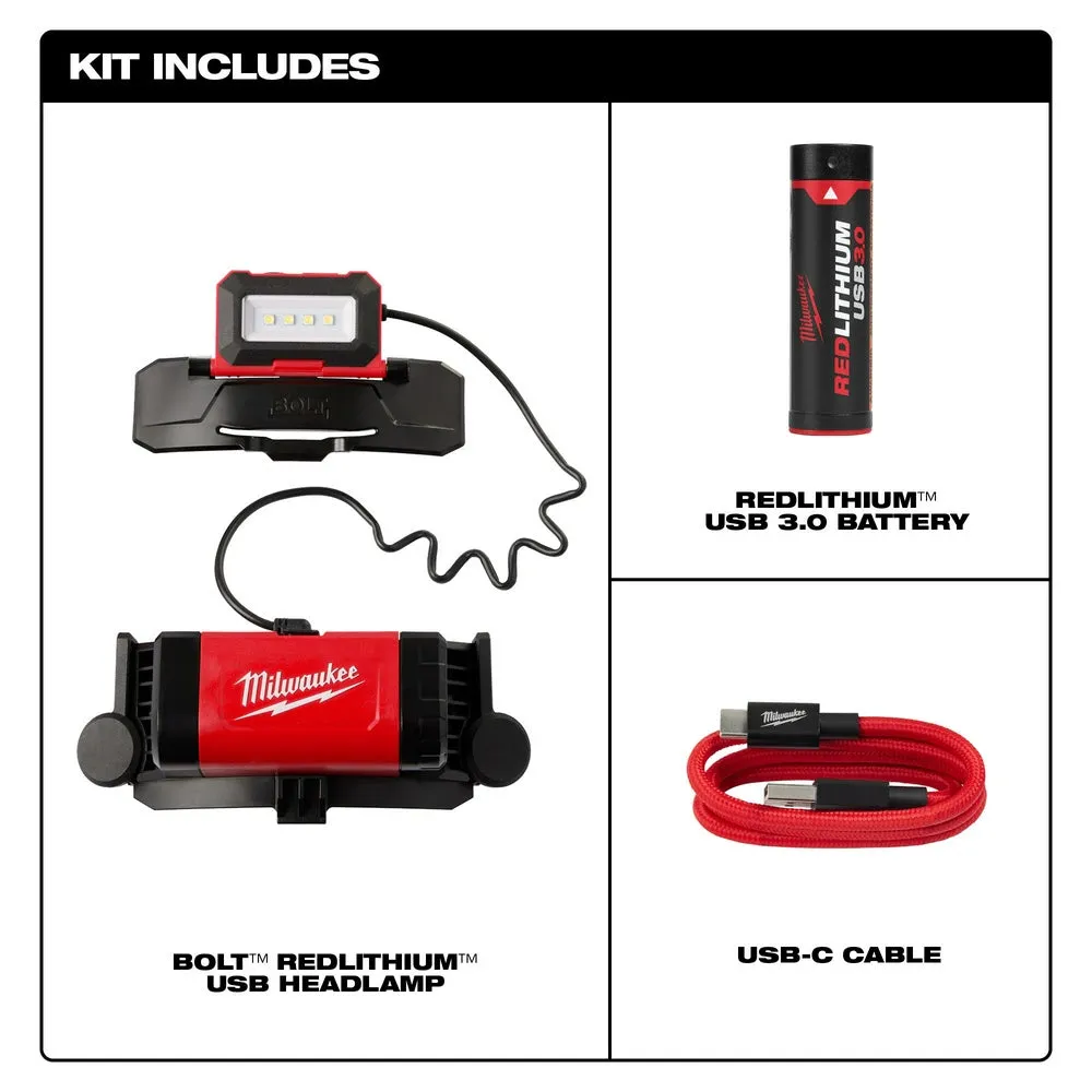 Milwaukee 2118-21 REDLITHIUM USB Rechargeable BOLT Hard Hat / Helmet Headlamp 600 Lumens