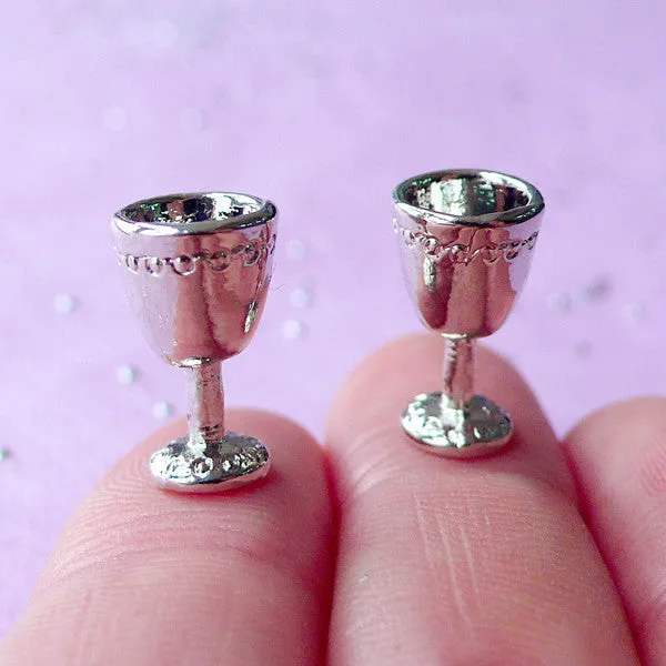 Miniature Wine Glass | Silver Dollhouse Wine Goblets | Doll House Craft (2pcs / 8mm x 14mm)