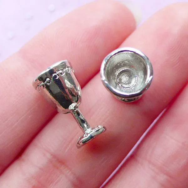 Miniature Wine Glass | Silver Dollhouse Wine Goblets | Doll House Craft (2pcs / 8mm x 14mm)