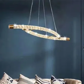 Modernist Crystal Gold LED Rope Pendant Chandelier - Stunning Living Room Ceiling Light Fixture