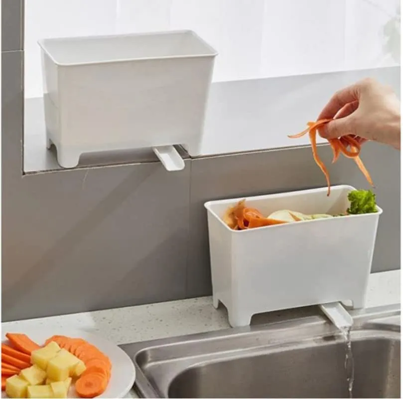 MosQuick® Kitchen Sink Waste Collector for leftover food its a small dustbin for kitchen sink must have kitchen sink accessories items perfect kitchen sink organizer & kitchen sink strainer -White