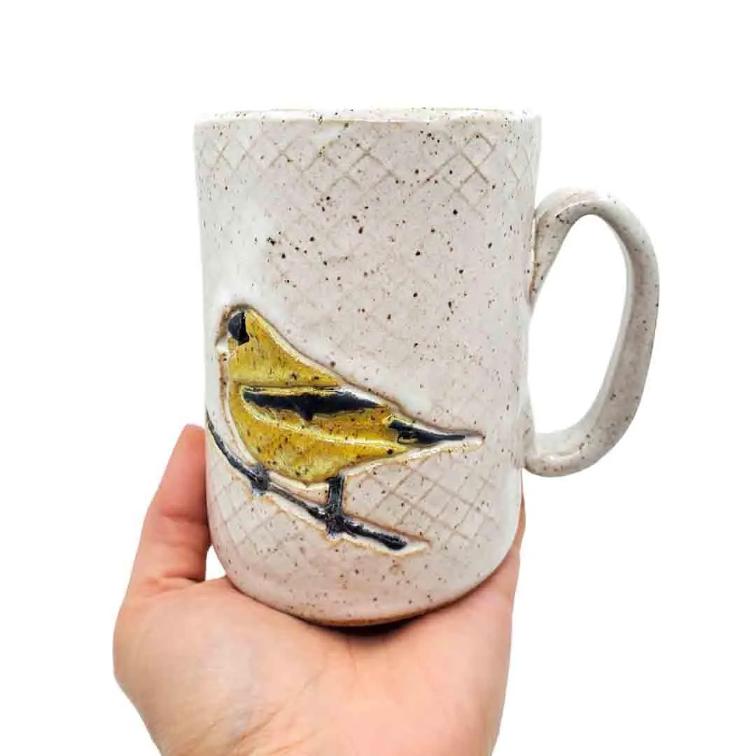 Mug - 16oz - Goldfinch Patterned Ceramic Mug (A or B) by White Squirrel Clayworks