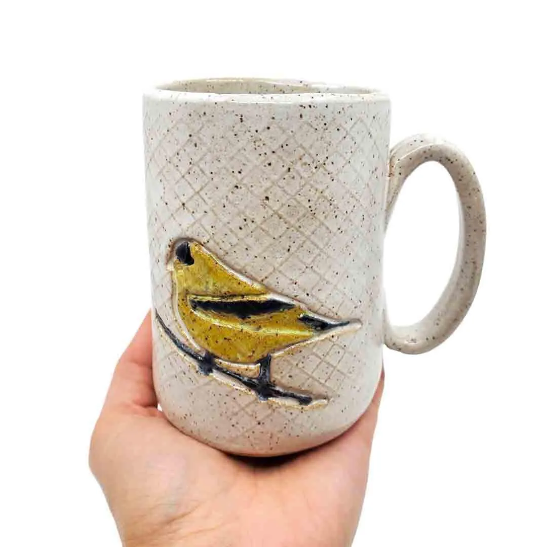 Mug - 16oz - Goldfinch Patterned Ceramic Mug (A or B) by White Squirrel Clayworks