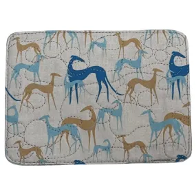 Mug Rug - Greyhound Shadows Mustard Aqua Quilted Paw Prints