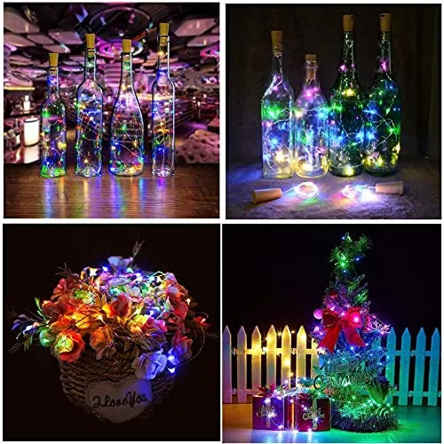 Multicoloured 20 LED Wine Bottle Cork Lights Copper Wire String Lights 2M Battery Powered