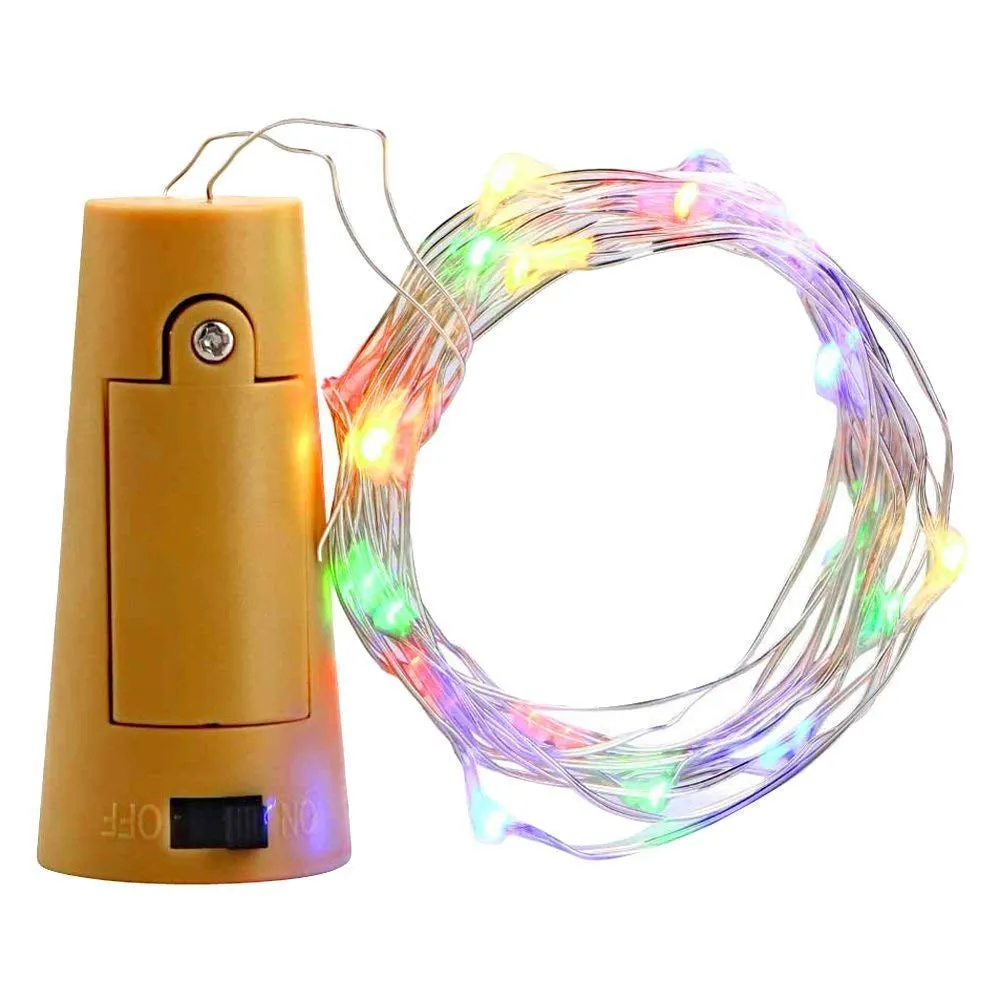 Multicoloured 20 LED Wine Bottle Cork Lights Copper Wire String Lights 2M Battery Powered