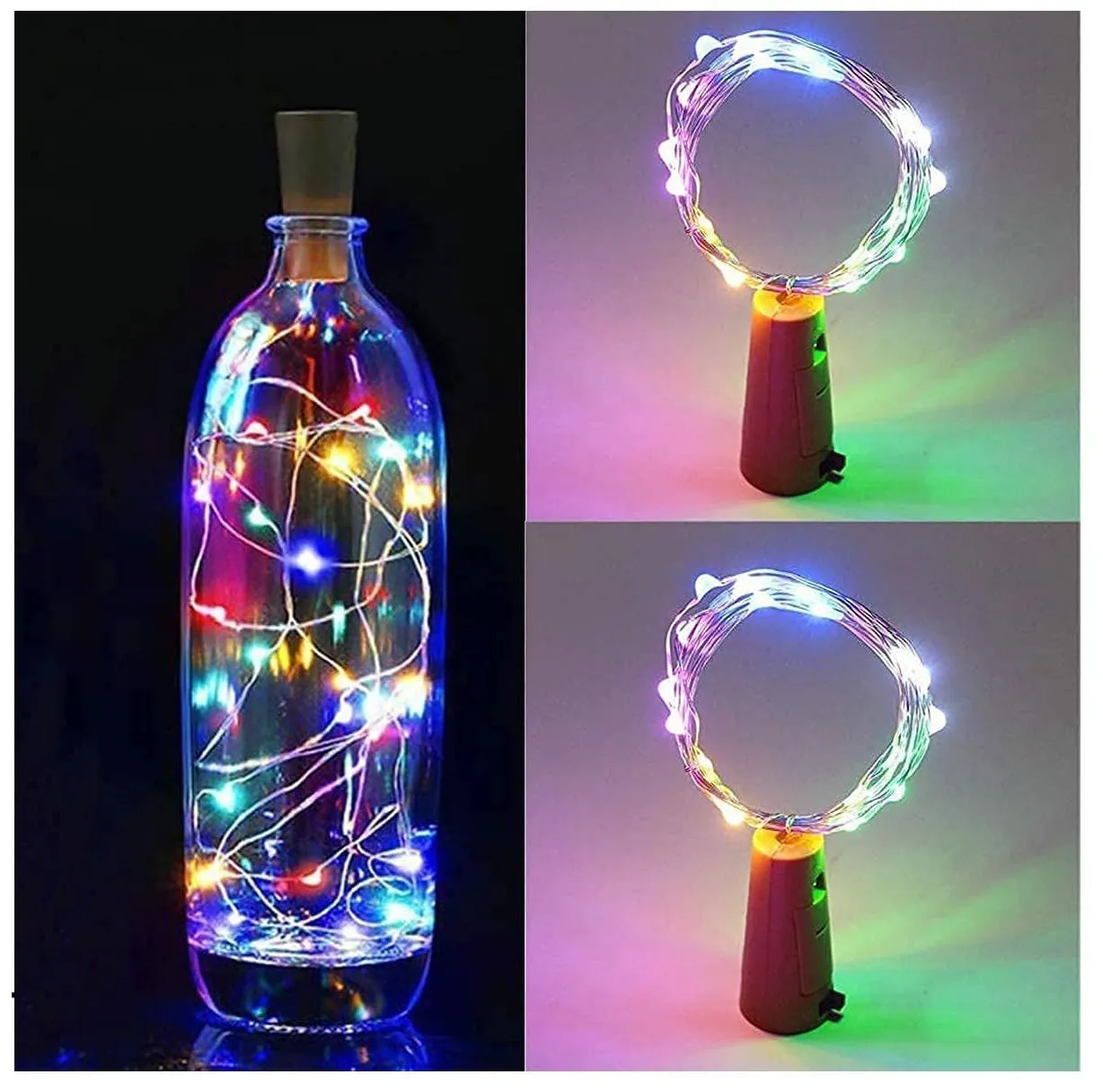 Multicoloured 20 LED Wine Bottle Cork Lights Copper Wire String Lights 2M Battery Powered