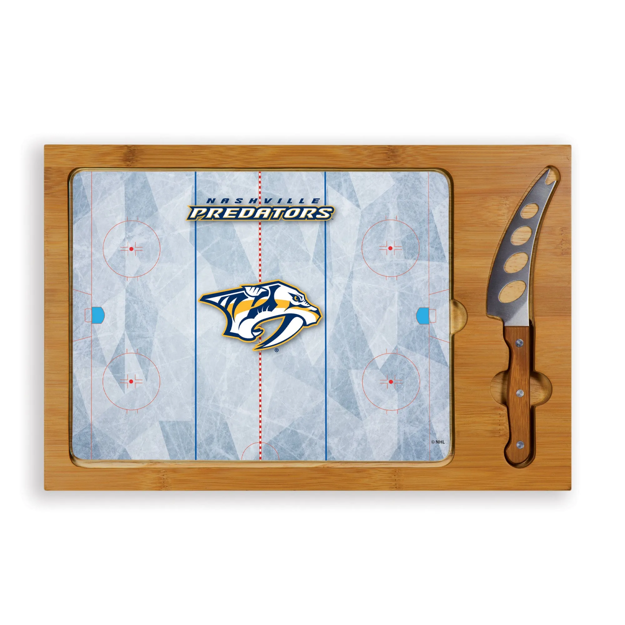 Nashville Predators Hockey Rink - Icon Glass Top Cutting Board & Knife Set