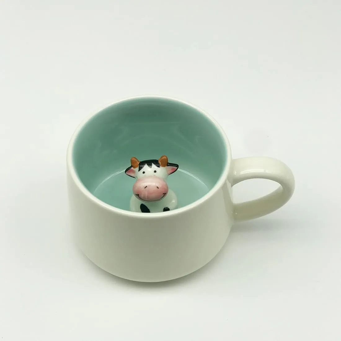 NOSCOMP 3D Animal Cup Coffee Mug Comes with a Cute Inside Creative Morning Mug Animal Cup for Hot and Cold Tea Milk Coffee Perfect for Kids Decorations Best Office Cups (Cow), 400 Milliliter,Ceramic