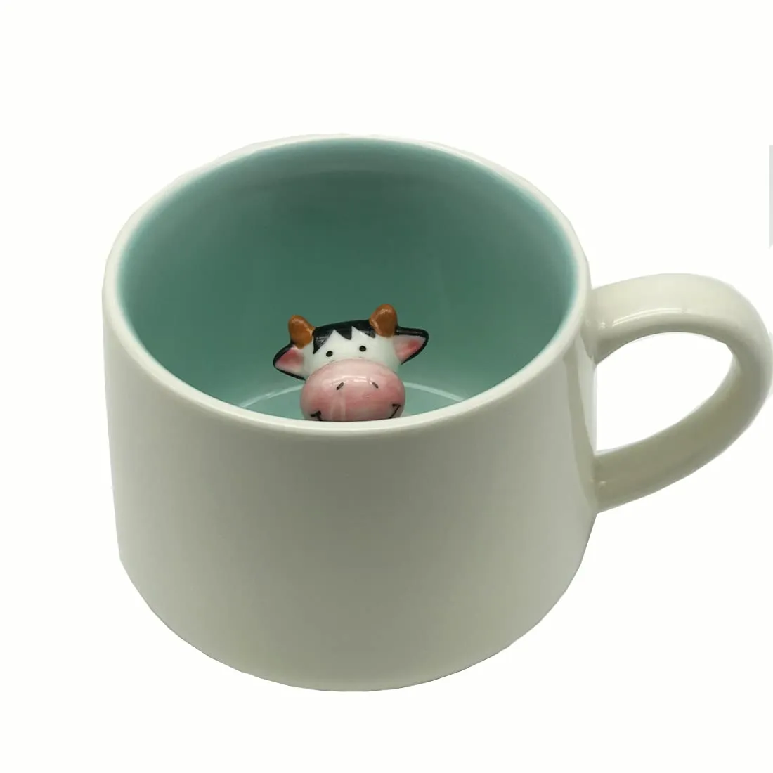 NOSCOMP 3D Animal Cup Coffee Mug Comes with a Cute Inside Creative Morning Mug Animal Cup for Hot and Cold Tea Milk Coffee Perfect for Kids Decorations Best Office Cups (Cow), 400 Milliliter,Ceramic