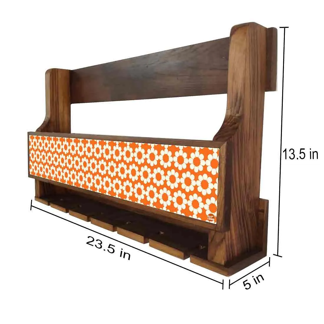 Nutcase Wooden Wine Bottle Rack Glass Holder Mini Bar for 5 Bottles 6 Glasses-Orange Polka