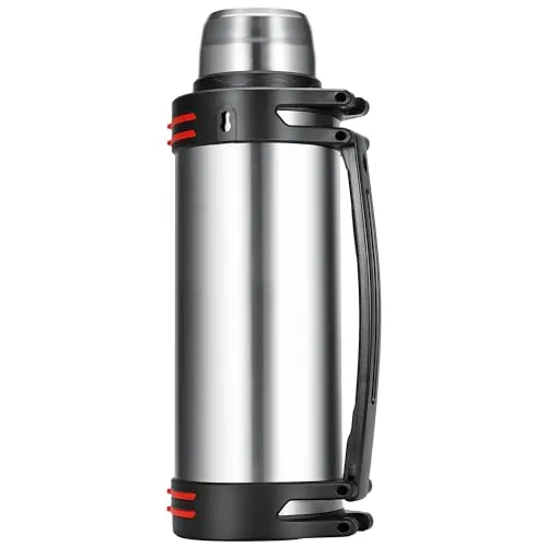 Olerd Large Thermosflask- 202oz Stainless Steel Insulated Bottle for Travel with BPA Free Cup - 6L Oversized Vacuum Insulated Thermoses with Handle and Strap for Hot & Cold Drinks(Silver)