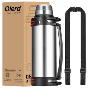 Olerd Large Thermosflask- 202oz Stainless Steel Insulated Bottle for Travel with BPA Free Cup - 6L Oversized Vacuum Insulated Thermoses with Handle and Strap for Hot & Cold Drinks(Silver)