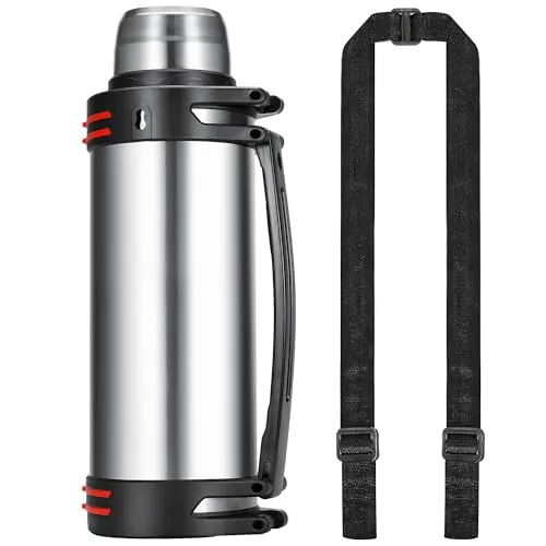 Olerd Large Thermosflask- 202oz Stainless Steel Insulated Bottle for Travel with BPA Free Cup - 6L Oversized Vacuum Insulated Thermoses with Handle and Strap for Hot & Cold Drinks(Silver)