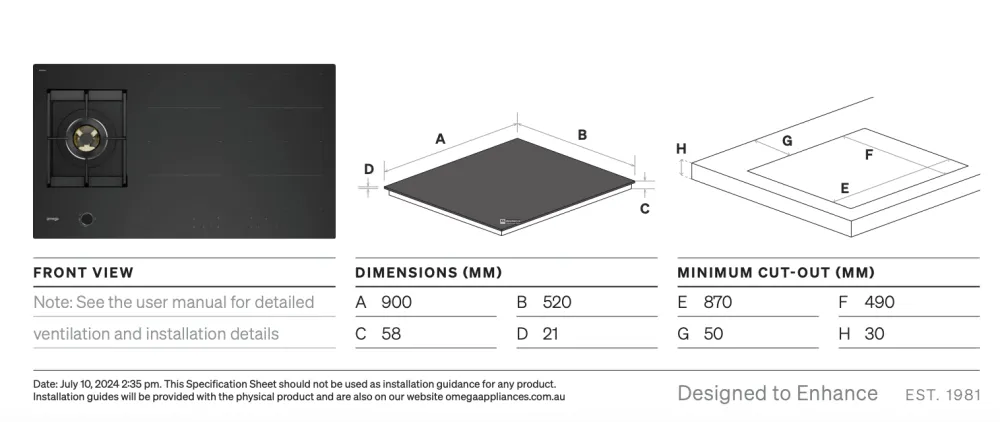 Omega OCIG905B 90cm Hybrid Cooktop, Gas & Induction - Special Order