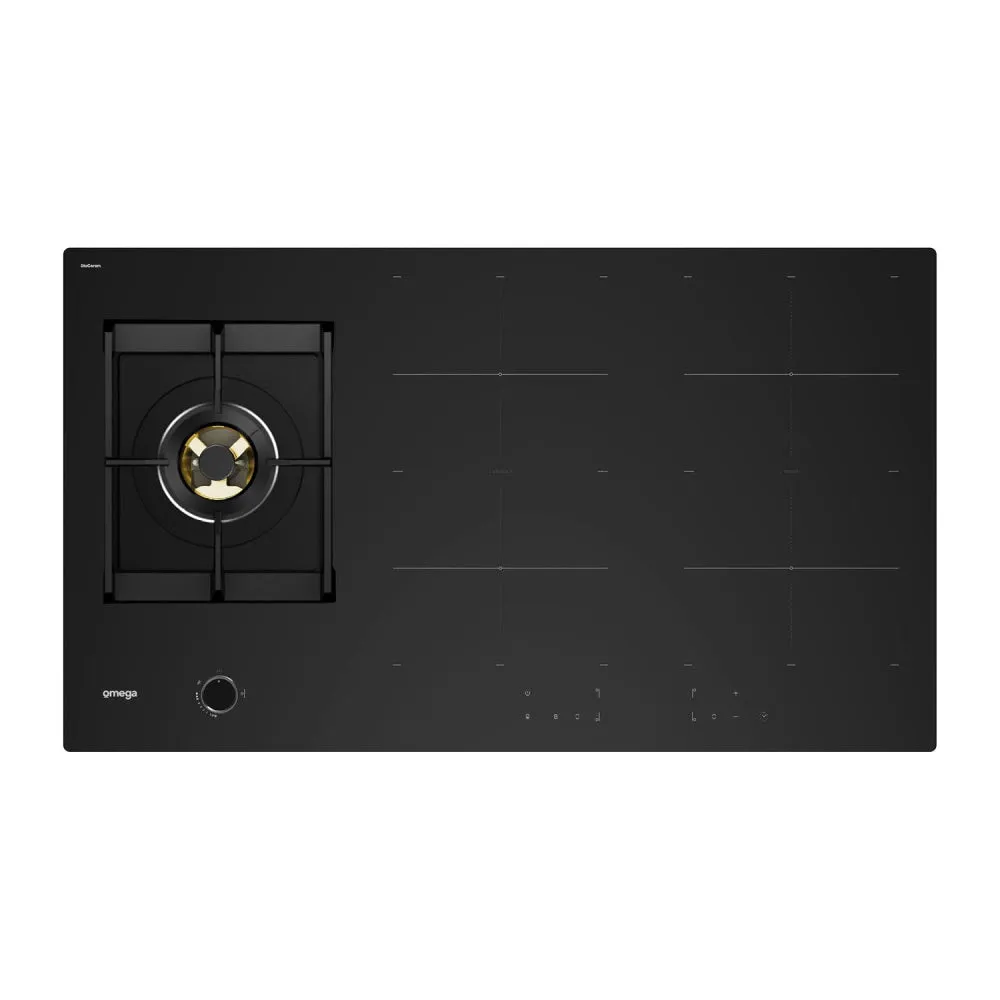 Omega OCIG905B 90cm Hybrid Cooktop, Gas & Induction - Special Order