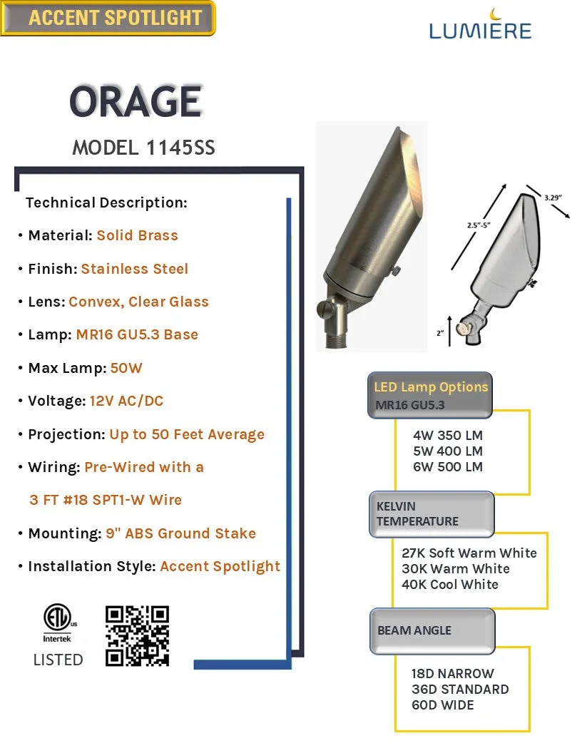 Orage Stainless Steel Directional Spot/Up Light