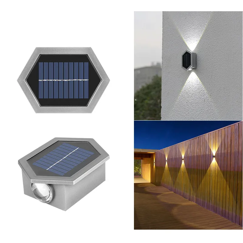 Outdoor Solar Oval Hexagonal Waterproof LED Patio Wall Sconce Lamp