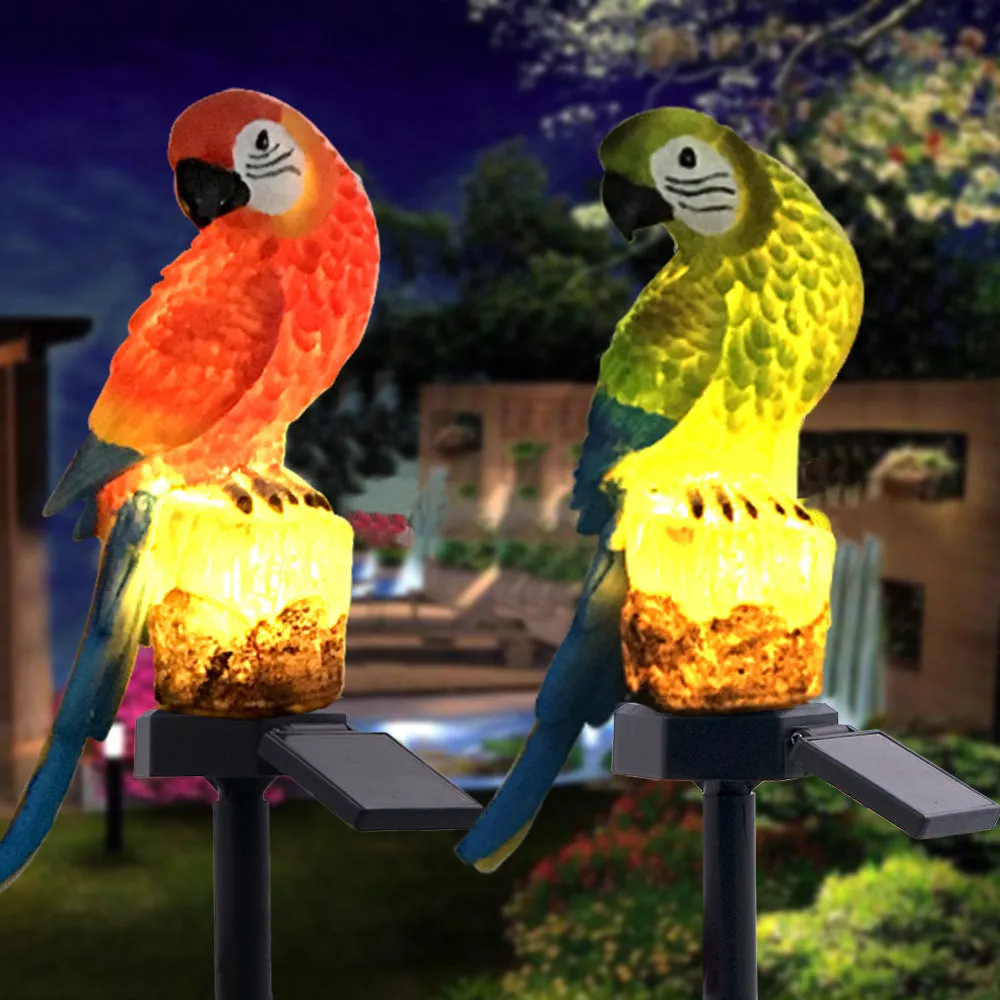 Outdoor Solar Waterproof Colorful Resin Parrot LED Lawn Insert Landscape Light