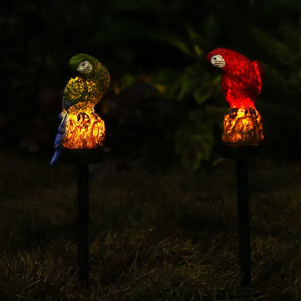 Outdoor Solar Waterproof Colorful Resin Parrot LED Lawn Insert Landscape Light