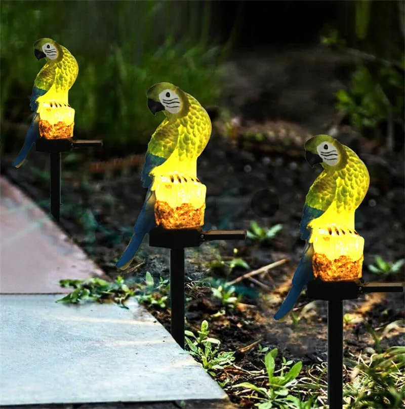 Outdoor Solar Waterproof Colorful Resin Parrot LED Lawn Insert Landscape Light