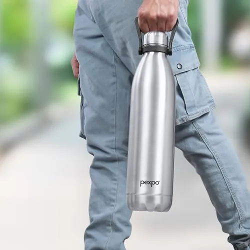 Pexpo Echo ISI Certified |2 Litre Water Bottle for Office| Vacuum Insulated Water Bottles with Handle|24 Hrs Hot & Cold | Thermos bottle | Flask | Silver| Home | Office | Kitchen | Men, Women & Adults