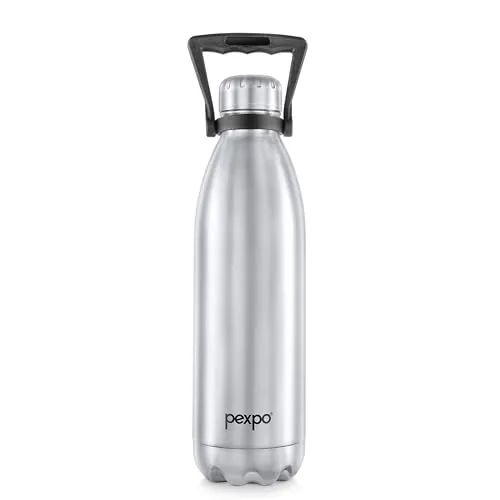 Pexpo Echo ISI Certified |2 Litre Water Bottle for Office| Vacuum Insulated Water Bottles with Handle|24 Hrs Hot & Cold | Thermos bottle | Flask | Silver| Home | Office | Kitchen | Men, Women & Adults