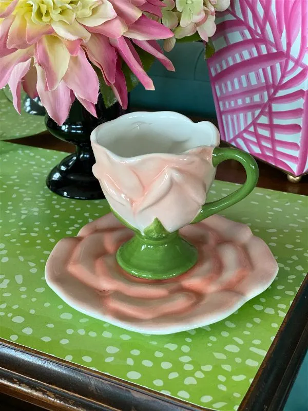 Pink and Green Petal Flower Teleflora Gifts Teacup and Saucer