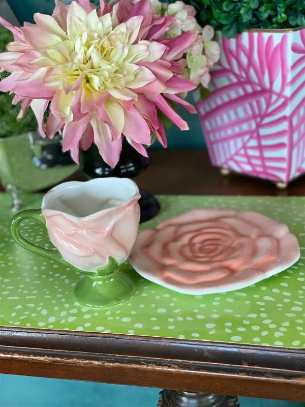 Pink and Green Petal Flower Teleflora Gifts Teacup and Saucer