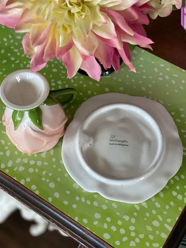 Pink and Green Petal Flower Teleflora Gifts Teacup and Saucer